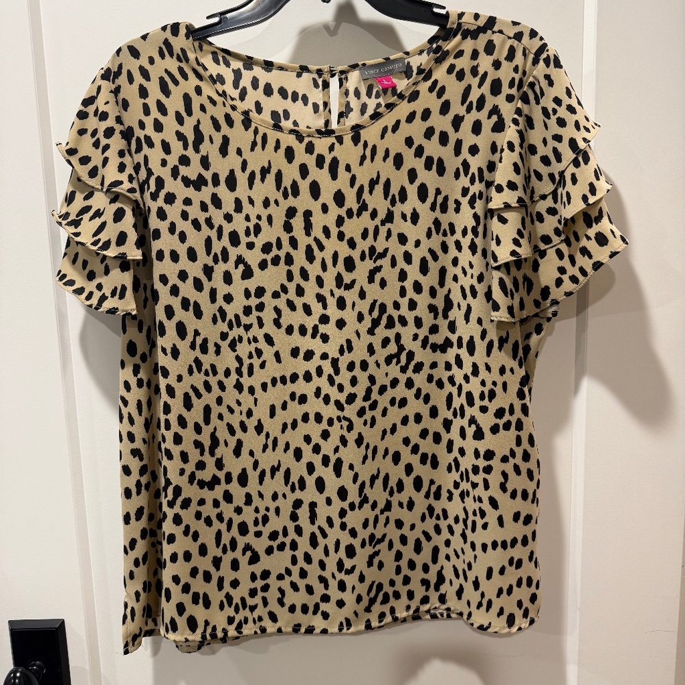 Vince Camuto Tan and Black Leopard Print Blouse